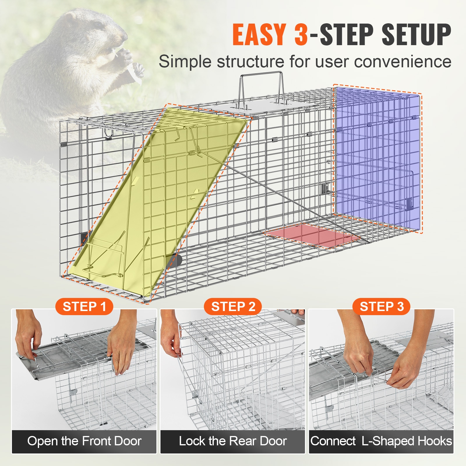 Humane Cat Trap Galvanized Iron Folding Cage For Stray Animals_voghion.com